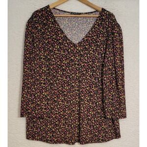 Adrianna Papell Floral Blouse Plus Size 2X Pullover 3/4 Sleeve V-Neck 1288